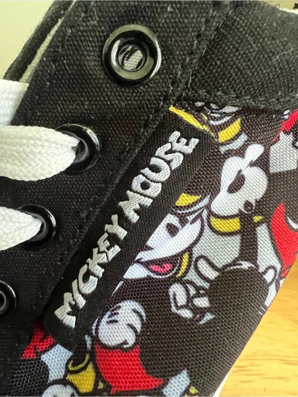 Disney Black Mickey Mouse Canvas Lace-Up Sneakers with Red and Yellow Accents